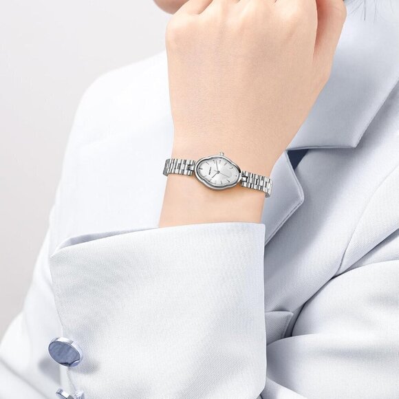 ?Women Silver Dainty Ladies Wristwatch Vintage Copper Mirrors Shape Japanese main image 7